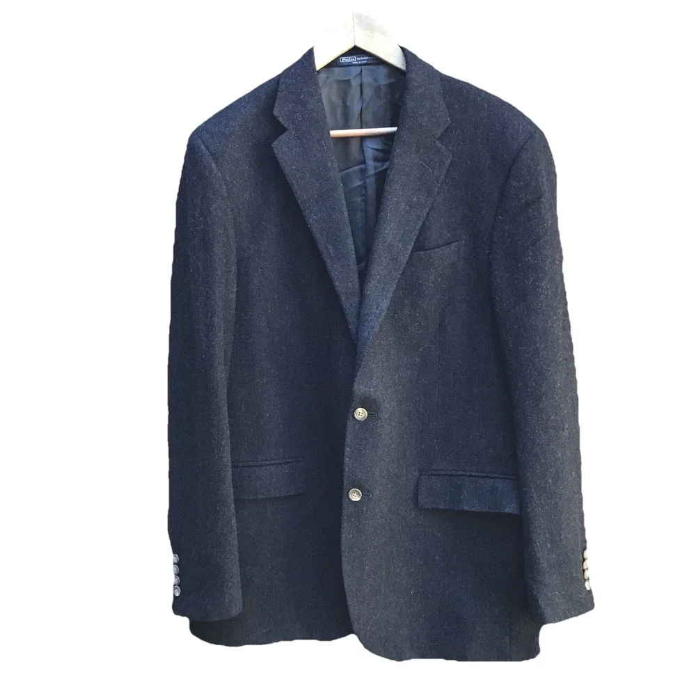 Vintage Polo Ralph Lauren Italy Wool Angora Blazer Sport Coat Charcoal 44L
